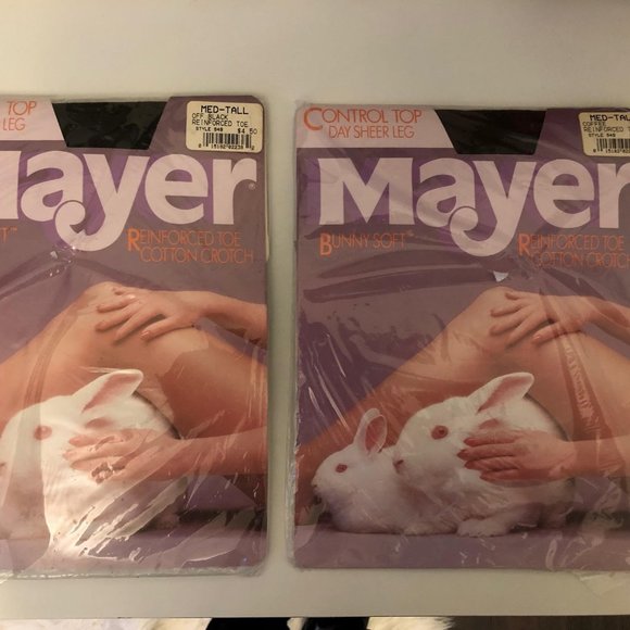 Vtg 1985 Mayer Bunnysoft Pantyhose bundle of 2! Medium Tall, Coffee & Off Black - Picture 1 of 2